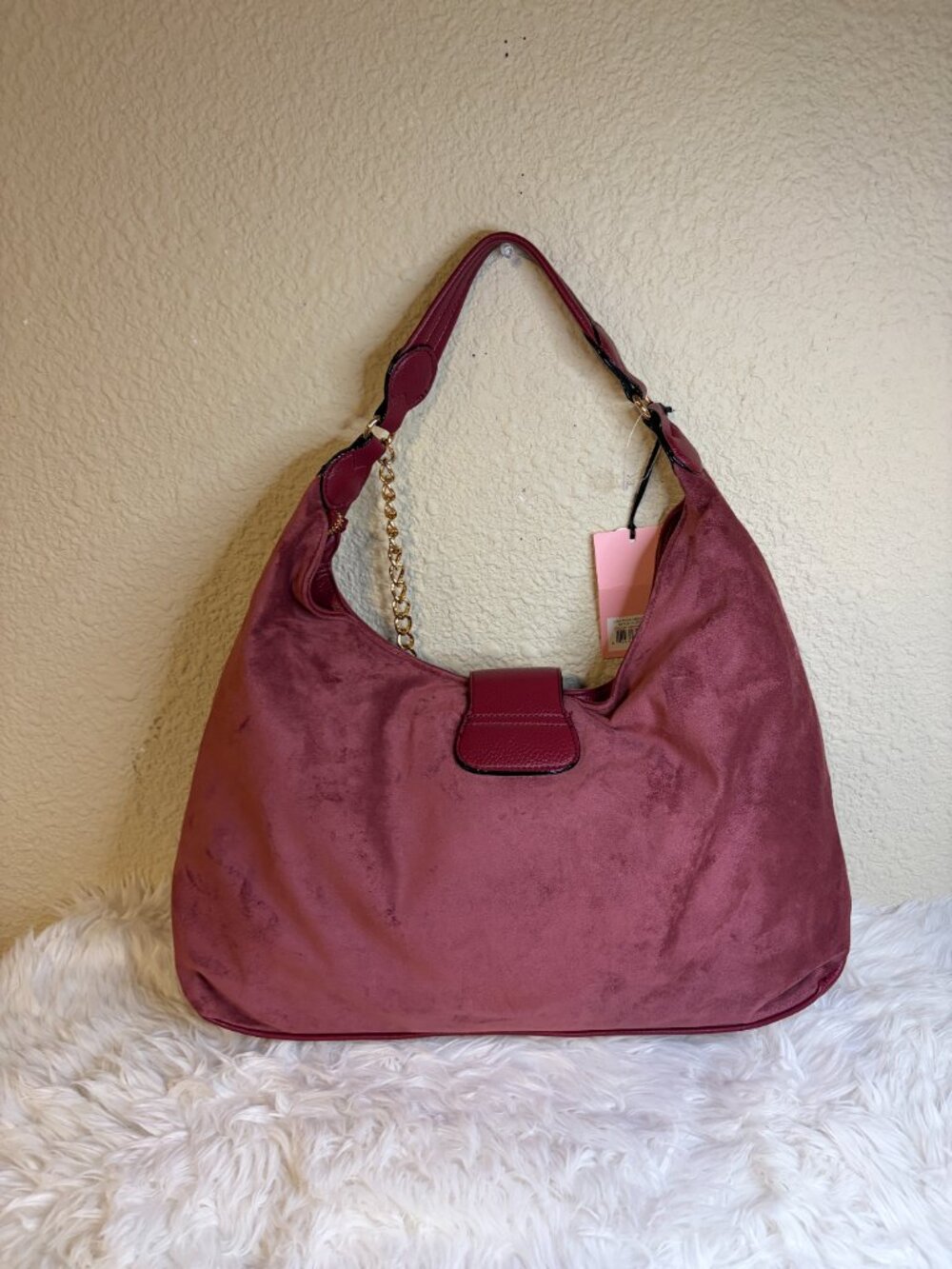 Juicy Couture Royal Crest Hobo Bag Cranberry Juice Velour Chain NWT - Picture 5 of 8
